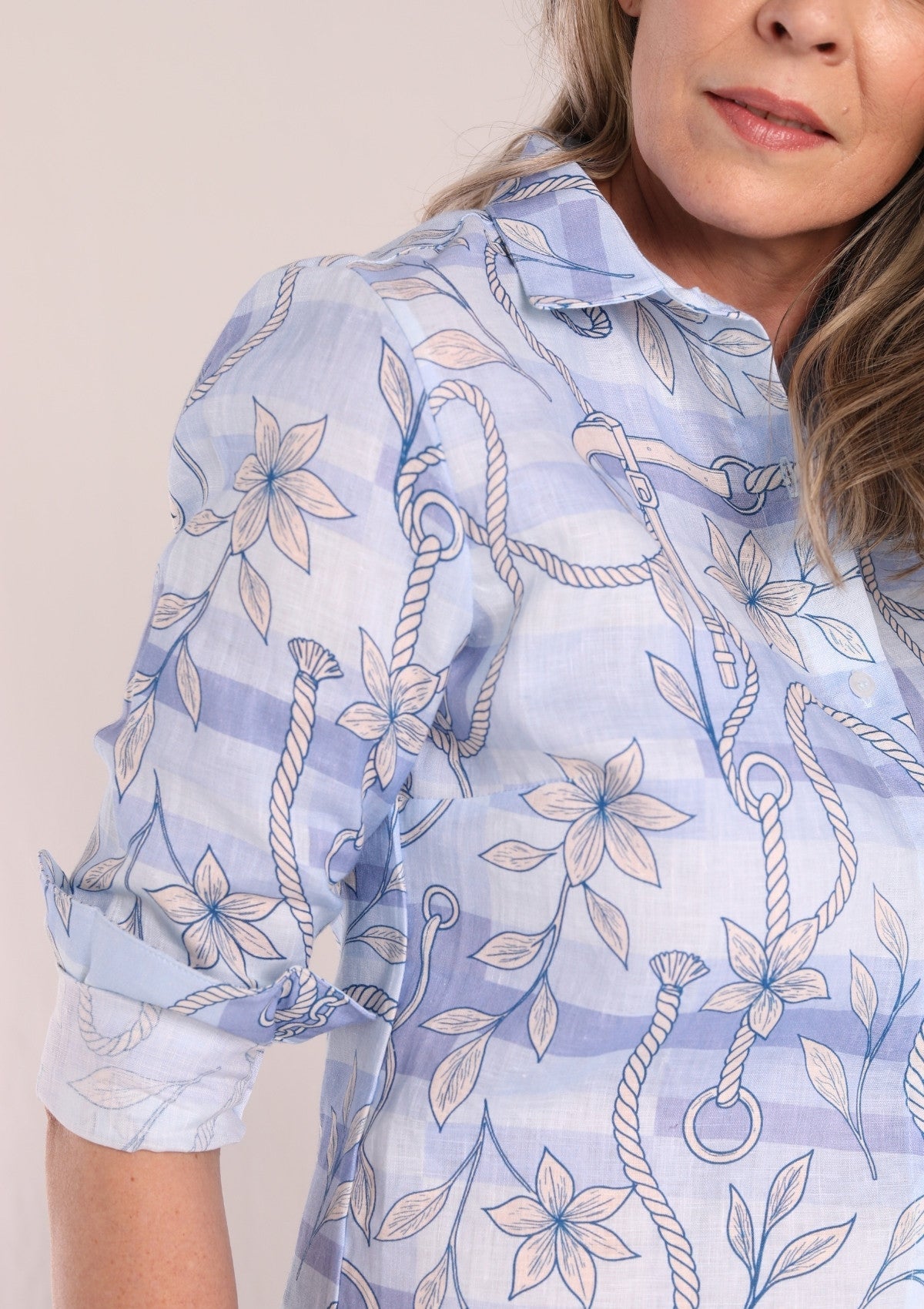 Basic Linen Shirt in Seabreeze Blue Ropes Print