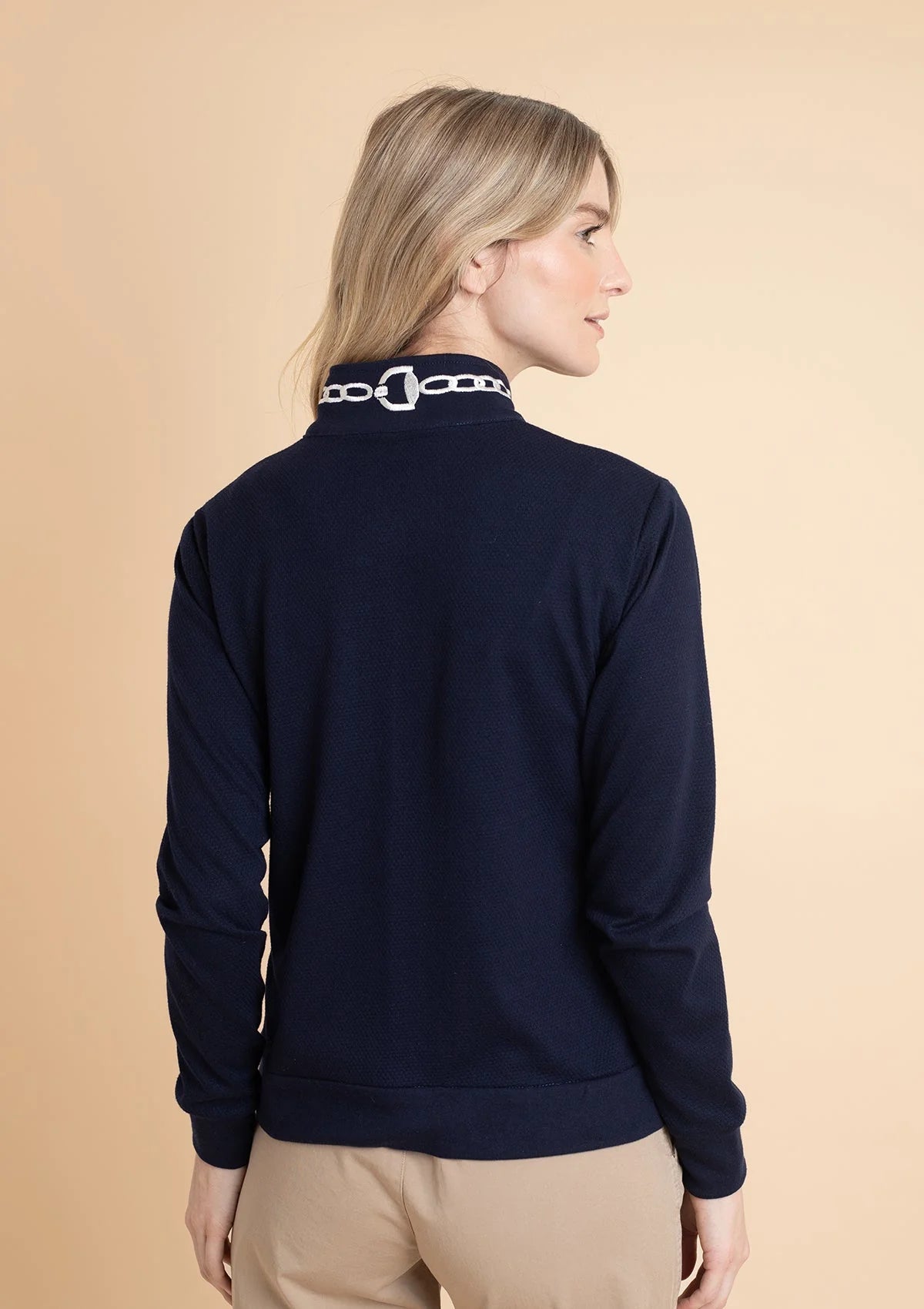 Harmonia Embroidered Zip-Up Jacket in Navy