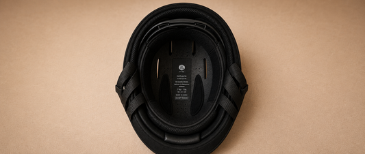An equestrian riding helmet