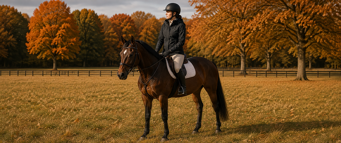 A horse and rider in fall conditions