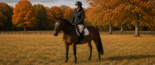 A horse and rider in fall conditions