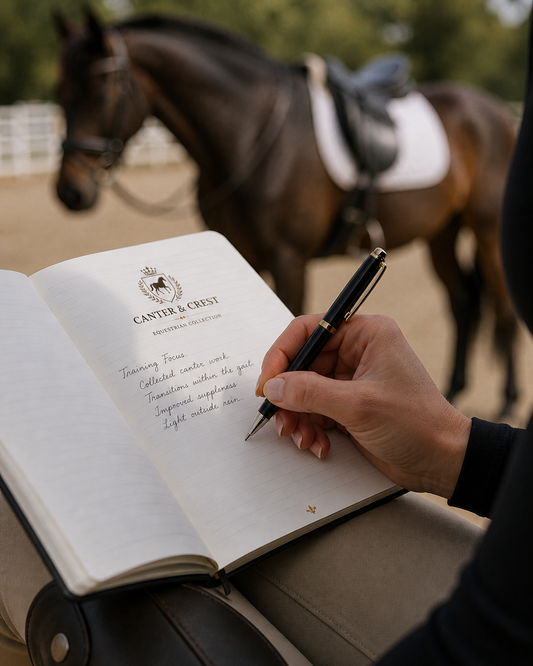 Horse care daily log open in a barn setting, equestrian barn management system by Canter and Crest
