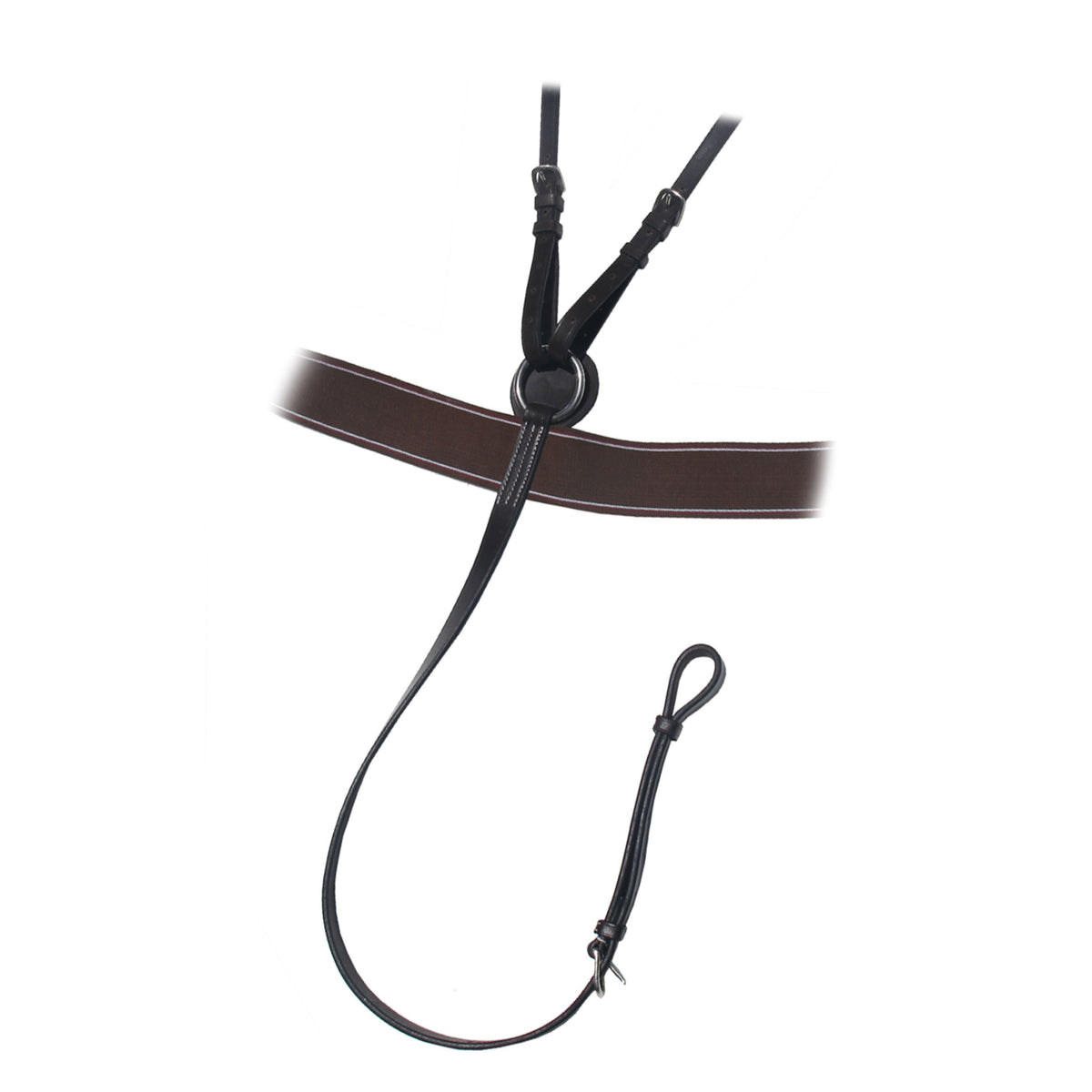 Detail of the center ring where the elastic chest strap meets the running fork and girth strap