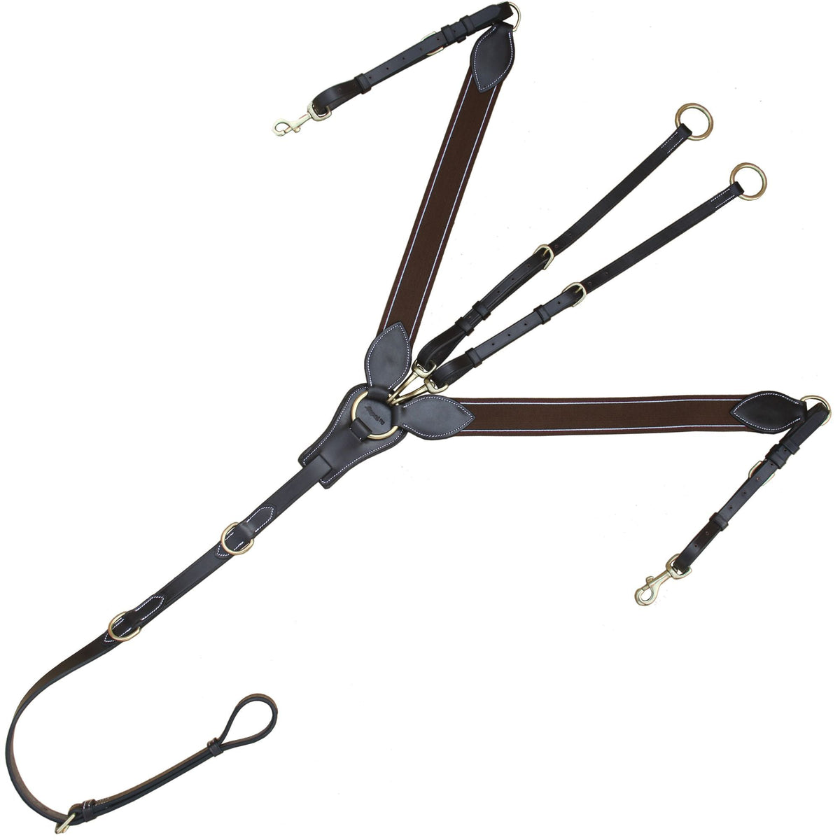 ExionPro Wide Elastic 3 Point Breastplate in Havana (Choco Brown) with brass hardware