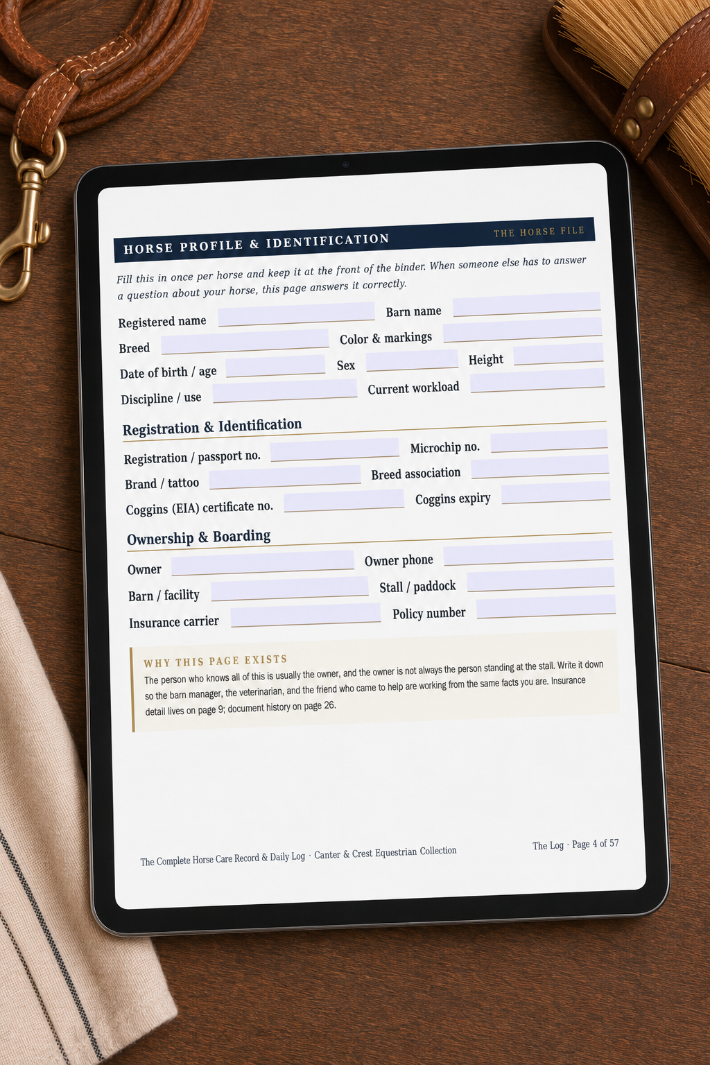 Complete Horse Care Record and Daily Log