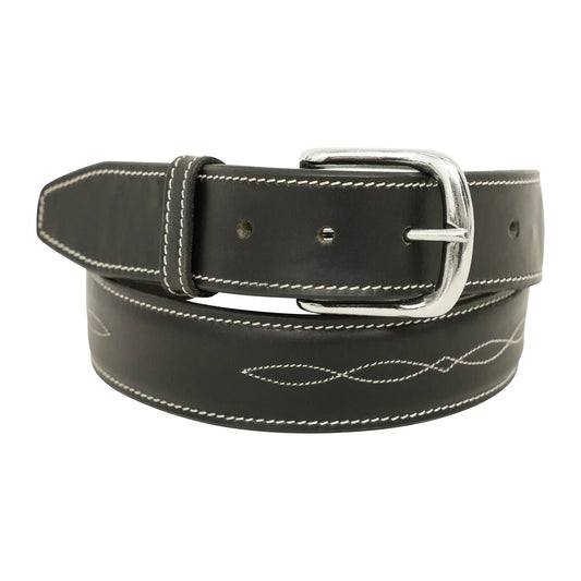 huntley ladies equestrian belt black leather fancy stitched classic design