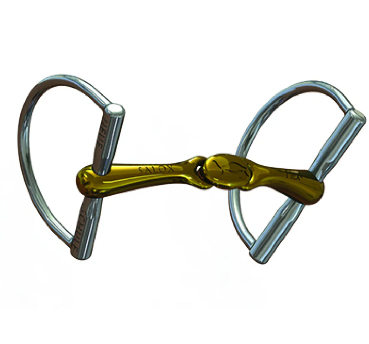 Neue Schule Turtle Top with Flex 16mm Hunter D-Ring horse bit in Salox Gold, displayed on a white background showing the Turtle Top mouthpiece and D-ring cheek pieces