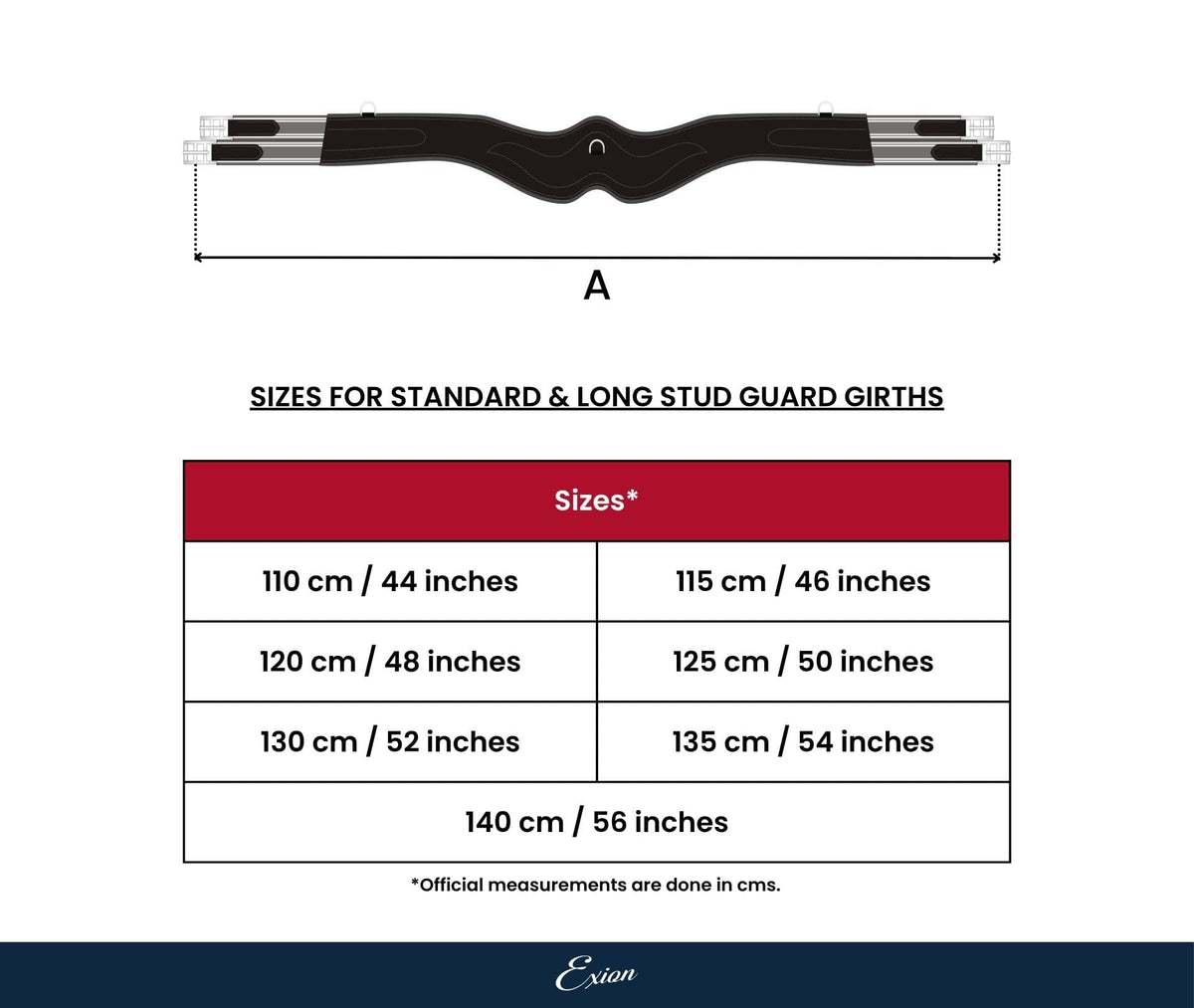 Size chart for the girth