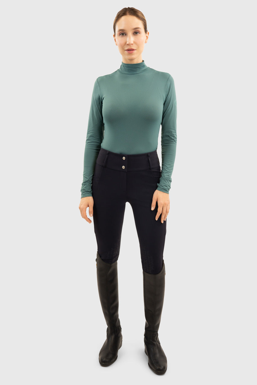 Venti Womens Mock Neck Perforated Long Sleeve Technical Shirt