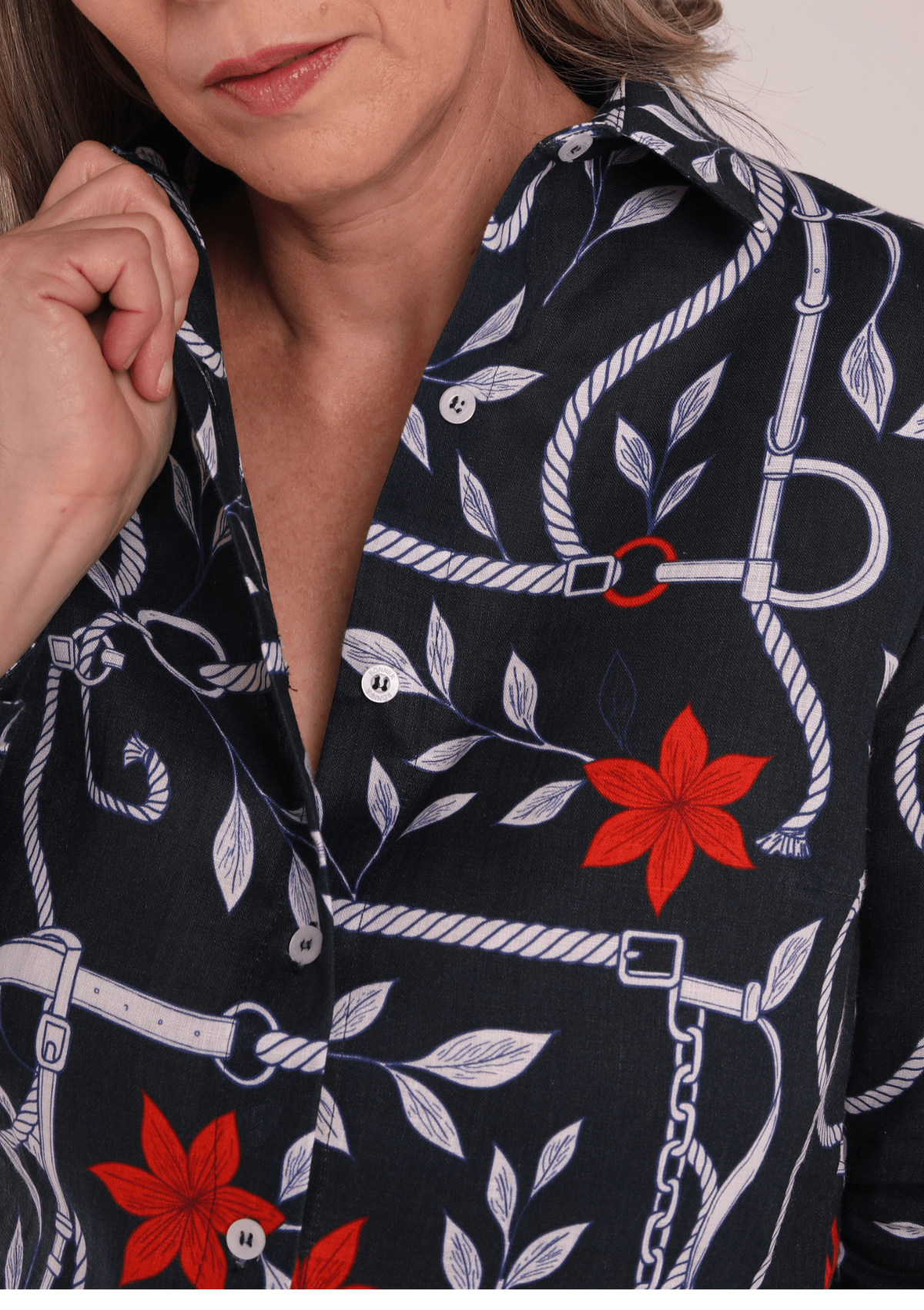 Basic Linen Shirt in Ropes Print