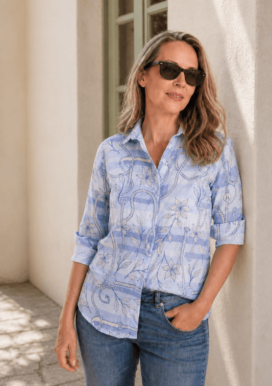 Basic Linen Shirt in Seabreeze Blue Ropes Print