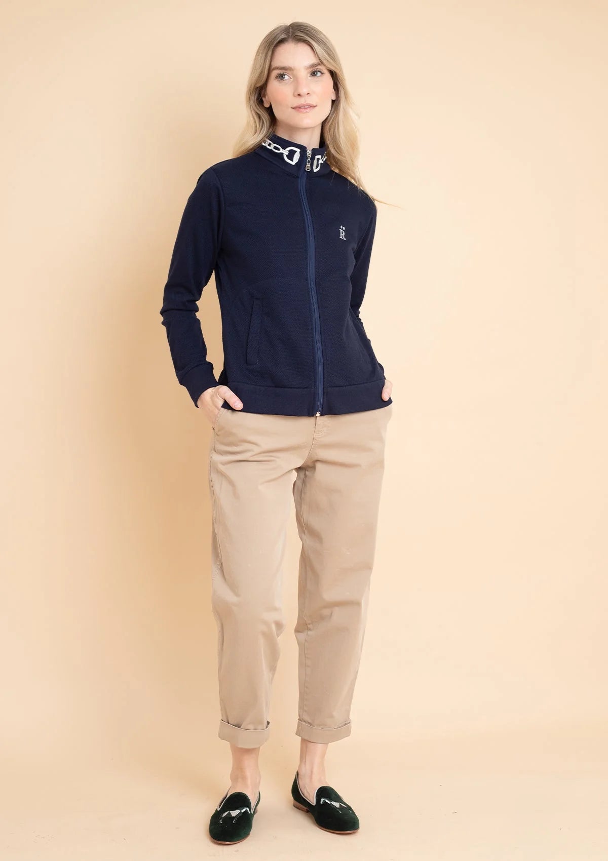 Harmonia Embroidered Zip-Up Jacket in Navy