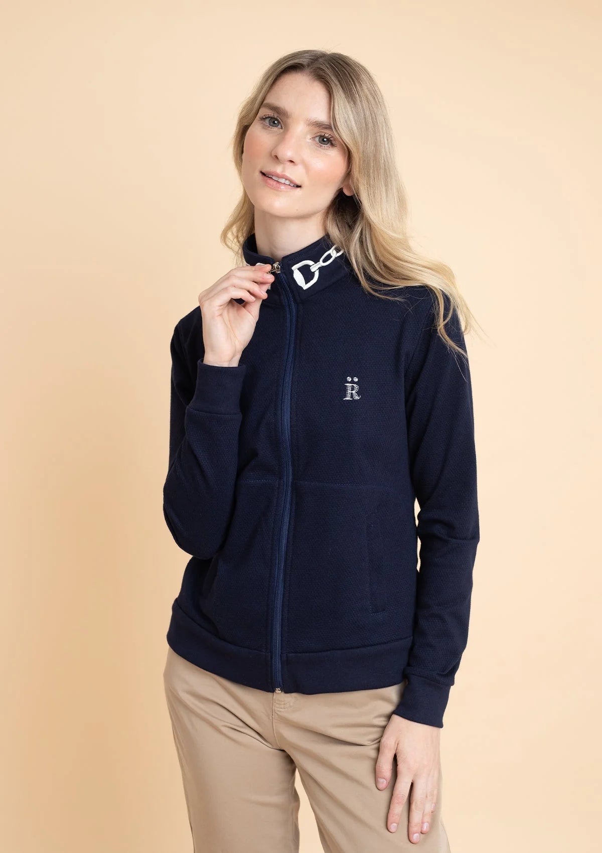 Harmonia Embroidered Zip-Up Jacket in Navy