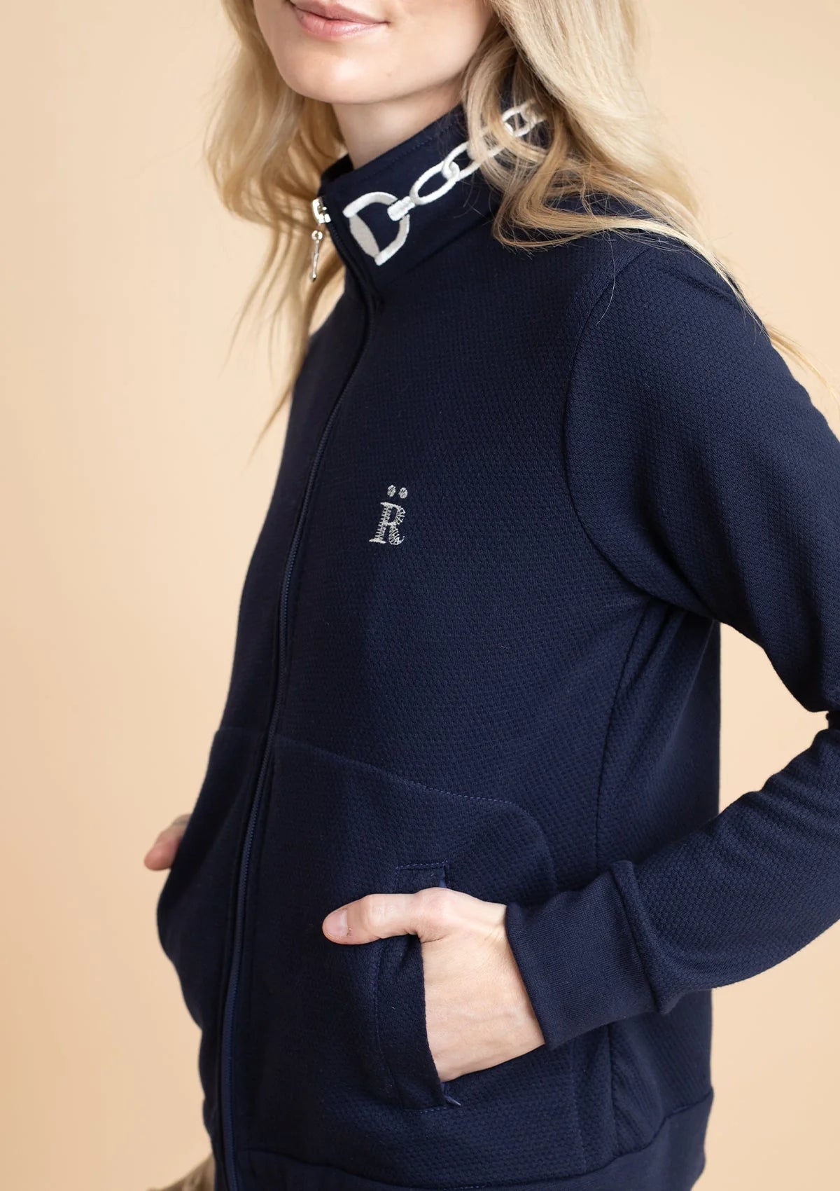 Harmonia Embroidered Zip-Up Jacket in Navy