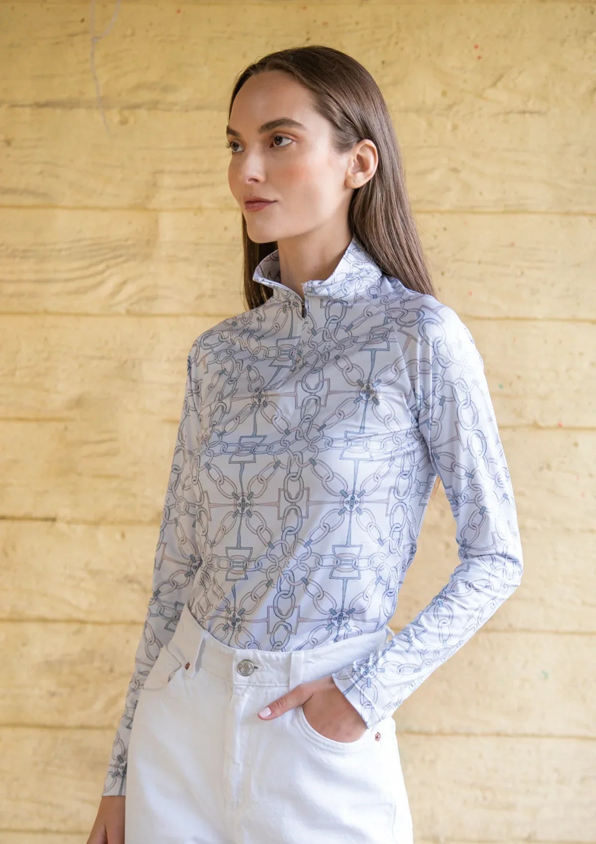 Harmony Quarter-Zip in Long Sleeve in Chainlink Print
