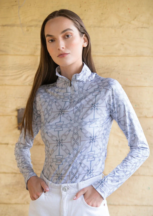 Harmony Quarter-Zip in Long Sleeve in Chainlink Print